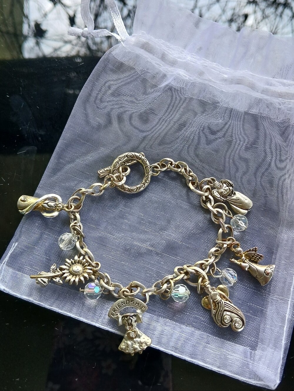 Angels Friendship Charm Bracelet Silvertone Faith Religious Heart Jewelry - Picture 2 of 10